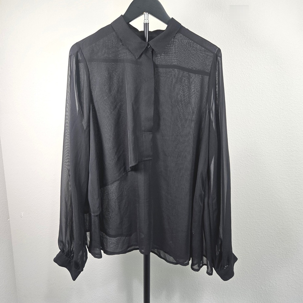 Allen B Blouse Women L Black Sheer Asymmetric Layered Goth Dark Academia